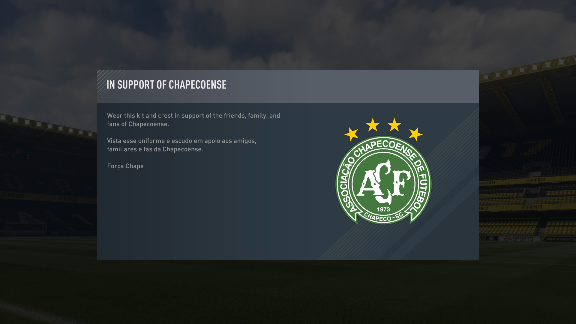 Anche la Community Videoludica di Fifa 17 Ultimate Team si stringe alla Squadra Chapecoense